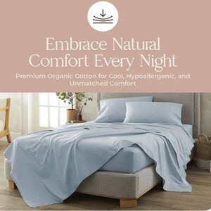 Whisper Organics Powder Blue Full Size 500TC 100% Organic Cotton Flat Sheet Only